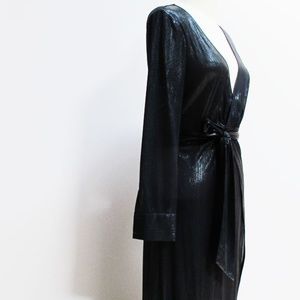 Black Deep V-Neck Wrap Dress